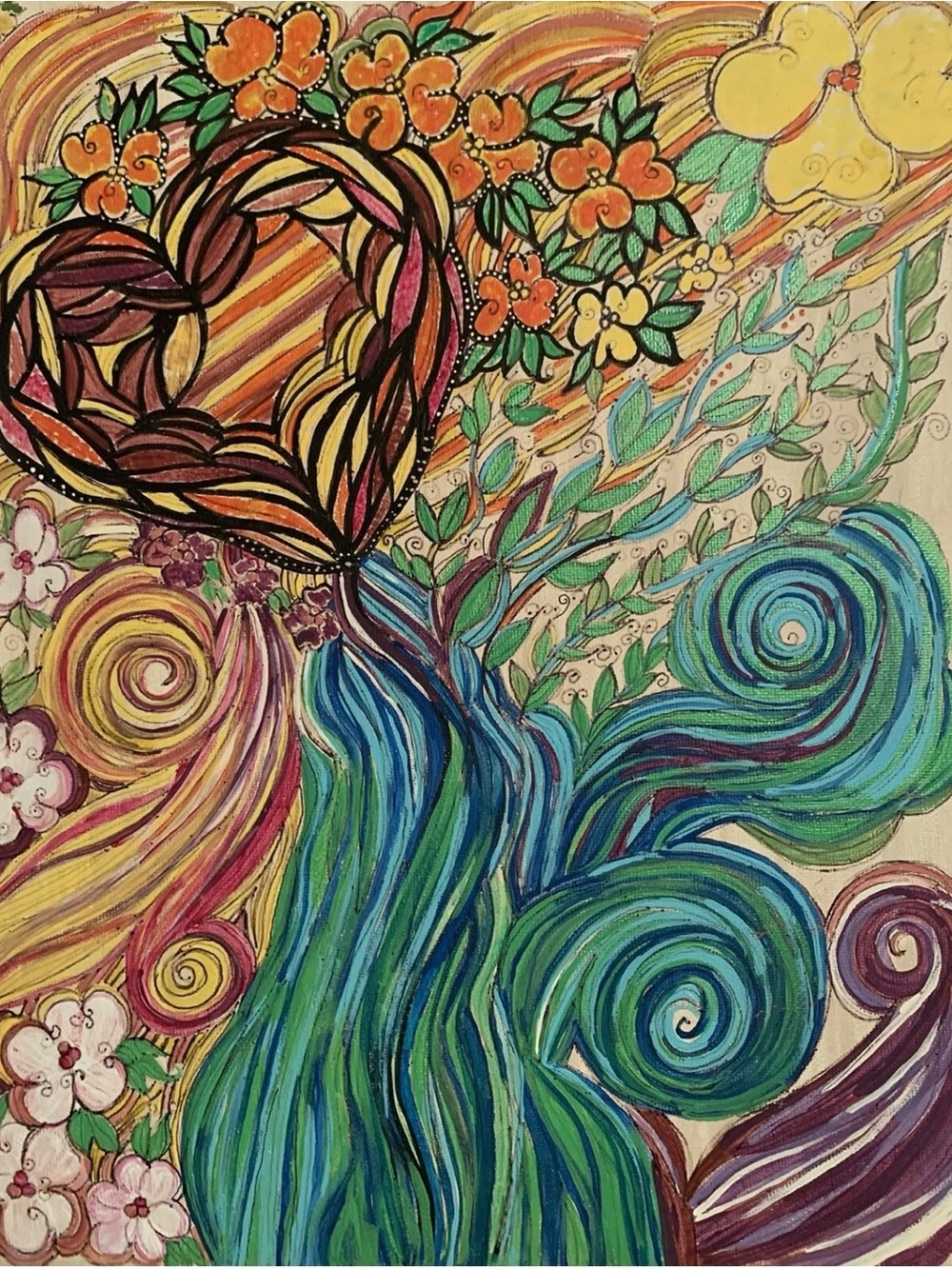 Handcrafted Multicolor Floral Heart Canvas Art